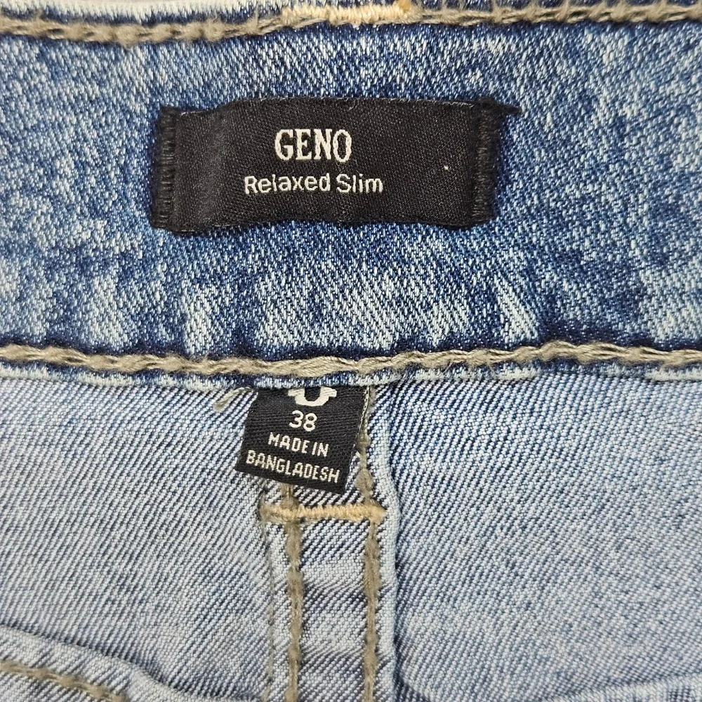 True Religion Geno Big T‎ Flap Slim Jeans 38 Medium Melting Wash 700219 Mens NEW